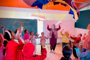 Children Enjoying Psychosocial Support Activities in a Shelter, Gaza